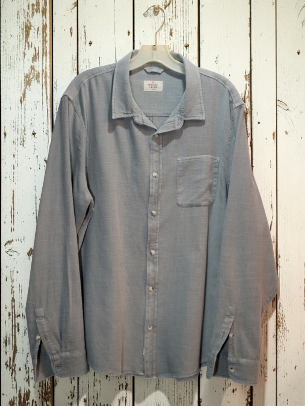Marine Layer "The Stretch Selvage" Long Sleeve Button Up Shirt - Men's XL Aqua